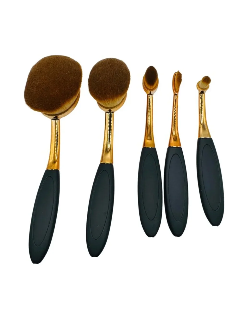 Oval Makeup Brush Set Of 5 With Gold Handles & Soft Bristles For Foundation Blen